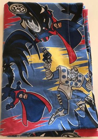 Vintage The Bibb Company Blue Batman And Robin Twin Size Flat Sheet Only Fabric