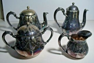 Exceptional 4 Piece Christofle Silverplate Tea Set,  Leaves,  Holly?