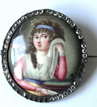 Antique Georgian Silver Paste Enamel Portrait Miniature Brooch