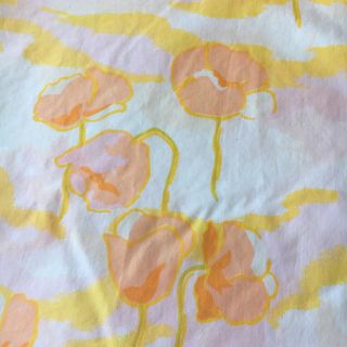 Vintage Queen Flat Sheet Floral Pink Orange Yellow 90 X 115 Burlington House