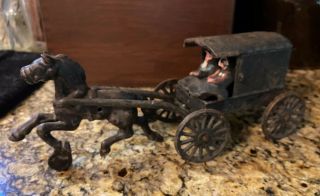 Vintage Cast Iron Metal Amish Horse Drawn Carriage Buggy Toy