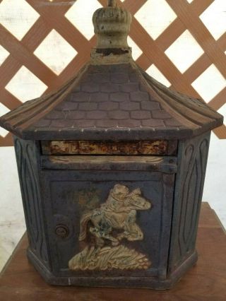Early Antique Cast Iron Letter Mailbox Horse/jockey/hunt Large And Very Heavy