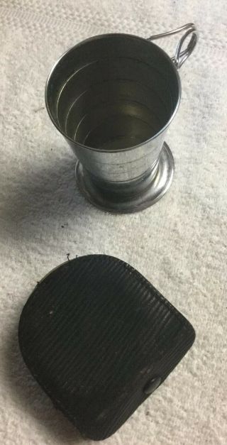 Vintage Collapsible Metal Drinking Cup With Leather Case