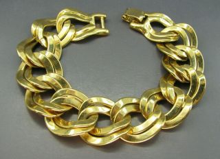 Vintage Monet Gold Tone Bracelet Double Link Curb Chain Large Statement Piece