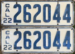 California License Plates 262 044 1922 Year Of Manufacture Yom Dmv Clear Set