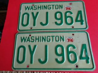 1968 - 1982 Washington State Wa,  Wn Passenger License Plate Pair Oyj964 Yom
