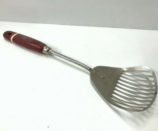 Vintage Red Wooden Handle Spatula Flipper Flat Whisk Slotted Spoon Kitchenmajig