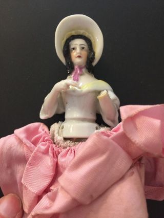Vintage German 2 " Half Doll Lady Bonnet Pin Cushion Demi Figurine