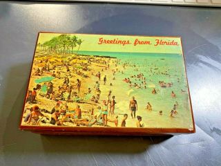 Vintage Greetings From Florida Souvenir Wood Trinket Box