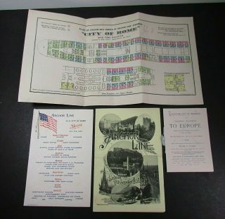 1897 Anchor Line Ship City Of Rome Deck Plan Brochure,  Passenger List,  Dinner Menu