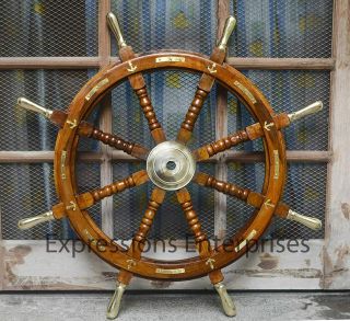 Ship Wheel,  Brass Anchor Captains Wheel Boats Steering Helm Pirates Decor Wheel