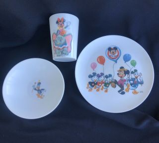 Vintage Mickey Mouse Club Melamine 7 " Plate,  Bowl & Cup,  Dumbo,  Minnie