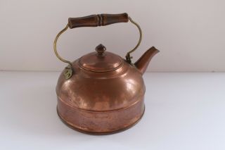 Vintage Copper Tea Pot Kettle Wood Handle