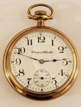 Antique 1912 Hampden Watch Co.  17j Gold G.  F.  Gents 108 Pocket Watch 16s