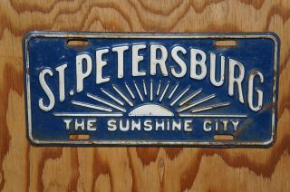 1956 St Petersburg Florida Front License Plate Topper Tag - The Sunshine City