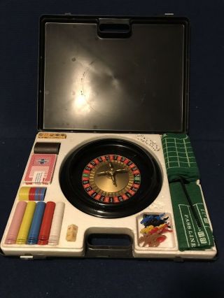 Vintage Casino Gambling Portable Briefcase Game Set,  Roulette,  Craps,  21 Horse Race