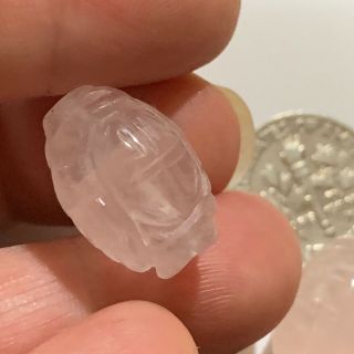 One Vintage Carved Chinese Pink Rose Quartz Shou Asian Oval Bead 17mm X 12mm