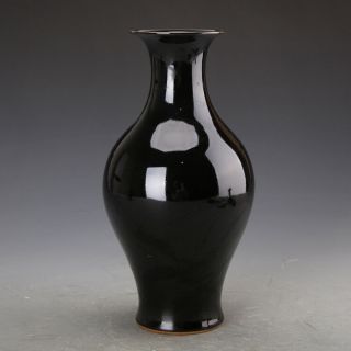 Rare Old Chinese Porcelain Monochrome Black Glaze Vase Marked Yongzheng