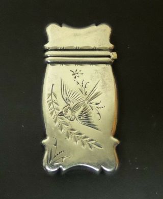 Sterling Silver Victorian Match Safe / Vesta Case,  Engraved Bird,  15 Grams