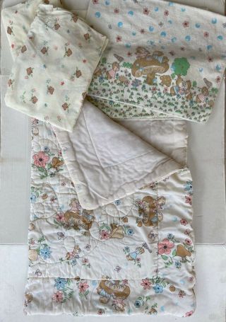 Vtg 80’s 5 Piece Baby Toddler Sleeping Bag Quilted Blanket Crib Sheets Recieving