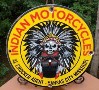 Old Vintage 1932 Indian Motorcycles Porcelain Enamel Dealer Sign Kansas City