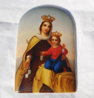 Antique - 19thc - Kpm - Style - Hand - Painted - Porcelain - Plaque - Religious - Virgin