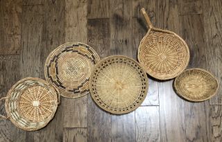 Set Of 5 Vintage Modern Wicker Baskets Boho Rattan Basket Wall Decor 2