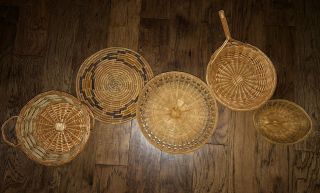 Set Of 5 Vintage Modern Wicker Baskets Boho Rattan Basket Wall Decor 3