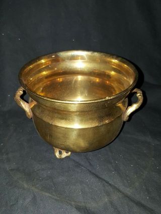Vintage Brass Metal Double Handled Footed Bowl / Planter 5.  25 " X 4 " Tall