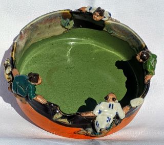 Antique Japanese Sumida Gawa Glazed Pottery Bowl,  Meiji Era,  Signed