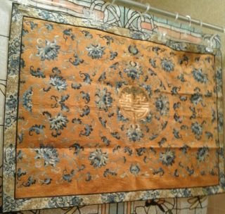 Antique Vtg Chinese Large Embroidered Fabric Textile Tapestry Asian Artwork Silk