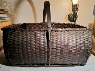 Very Large Antique Woven Picnic Basket With Handle Old But
