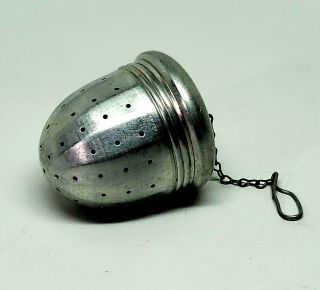 Large Vintage Aluminum Acorn Shape Ball Tea Herb Basket Strainer W/ Chain