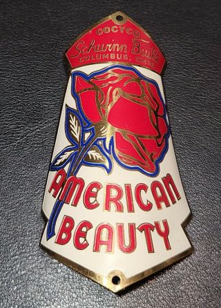 Antique Nos Schwinn American Beauty Bicycle Head Badge " Old Stock "