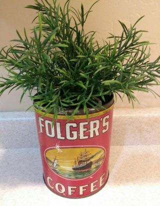 Vintage Folgers Coffee Can 1931 Farmhouse Rustic - No Lid