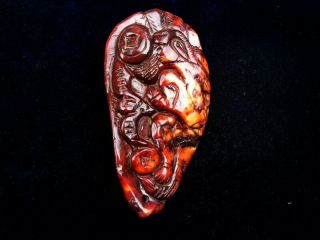 Old Blood Jade Stone Carved Sculpture Treasure Monster Coin Flying Bat 12061904