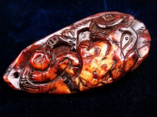 Old Blood Jade Stone Carved Sculpture Treasure Monster Coin Flying Bat 12061904 3