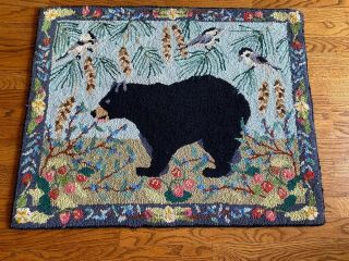 Vintage Claire Murray Black Bear Quality Hand - Hooked Wool Rug 35 " X 27 "