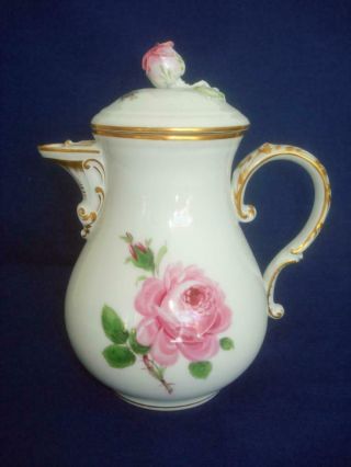 Fine Antique Meissen Gilt Porcelain Pink Rose Teapot 1st Quality Exc Cond