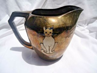 Antique Art Pottery Vase / Pitcher 5 1/4 " William Percival Jervis Enamel Cat