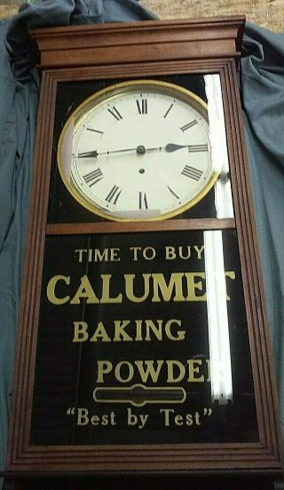 Antique Sessions Regulator " Calumet Baking Powder " Advertising Wood Wall Clock