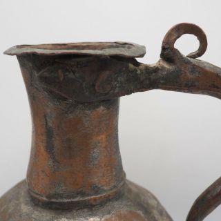 Antique Primitive Hand Sculpted Hammered Copper Metal Pitcher Ewer Rustic 3