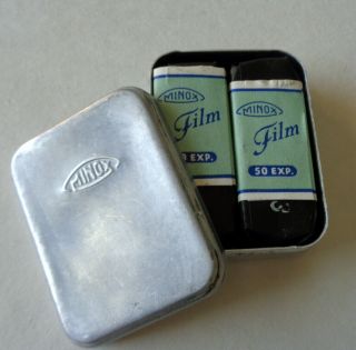 Vintage Minox Tin Box Asa 50 Twin Pack Film Two 50 Exposure Cartridges Metal Box