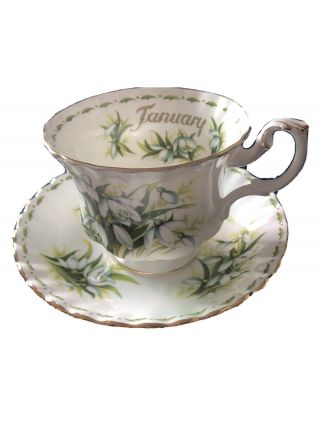 Vintage Royal Albert Teacup Saucer Flower Of The Month Series January Euc
