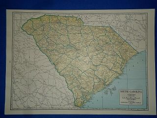 Vintage Circa 1944 South Carolina Map Old Authentic Atlas Map S&h