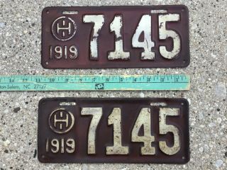 4 Digit And No Extra Holes Ohio 1919 Automobile License Plate Plates Pair 7145