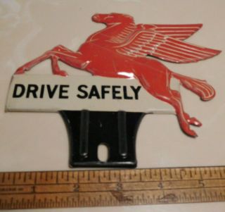 Mobil Pegasus Vintage License Plate Topper Attachment Drive Safely Hot Rat Rod