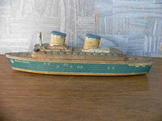 Vintage Etc Trademark Tin Litho United States Ship Toy Friction Motor Japan 14 "