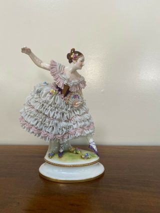 Vintage Volkstedt Dresden German Porcelain Lace Ballerina Figurine 2