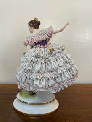 Vintage Volkstedt Dresden German Porcelain Lace Ballerina Figurine 3
